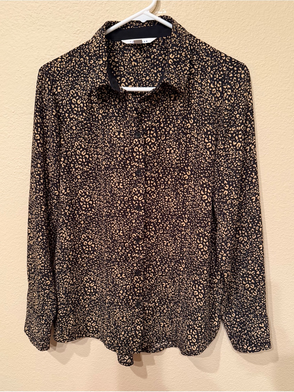 Women’s Black and Tan Leopard Print Button-Down Blouse Medium